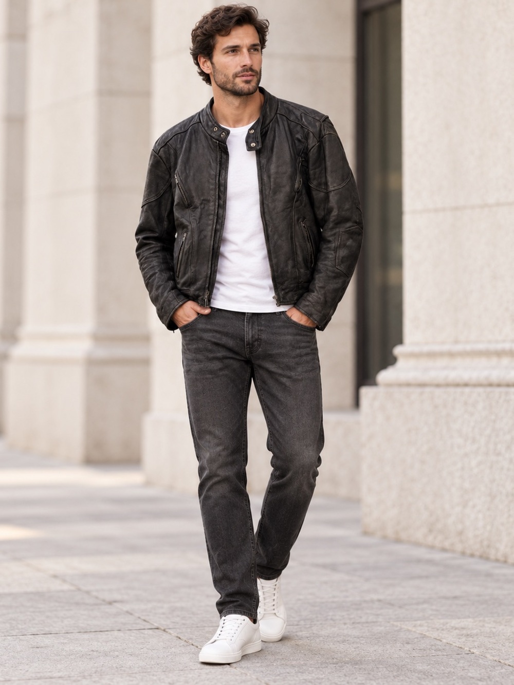 Men's Black Leather Biker Jacket